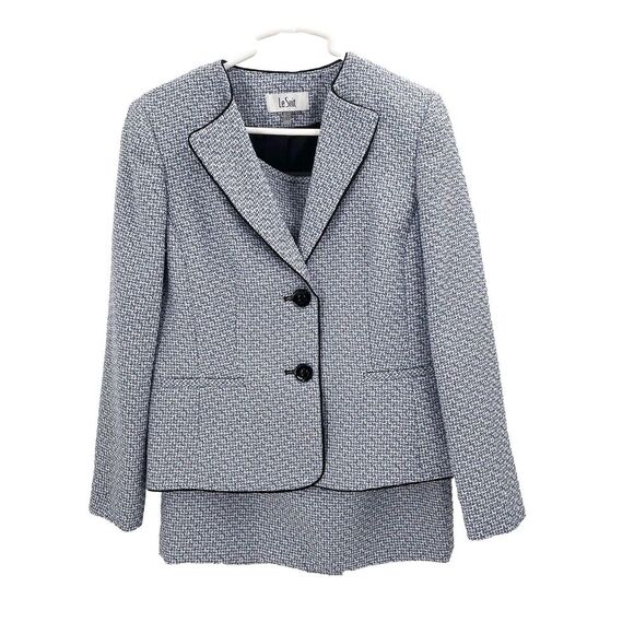 LE SUIT 2 PC Blue Black Blazer Jacket Skirt Suit Set Executive Career - Picture 1 of 8